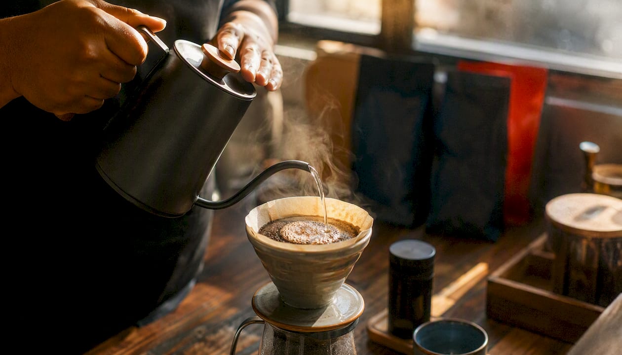 Pour-over coffee being brewed